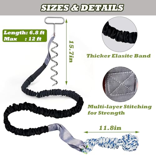 Dog Bungee Tug Toy in outside with Stake, outside dog toys for Yard & Tree
