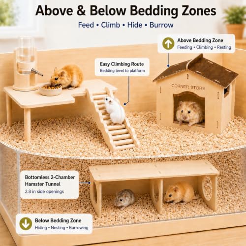 4-Piece 6.3-Inch High Hamster Platform Set, Large House Hideout