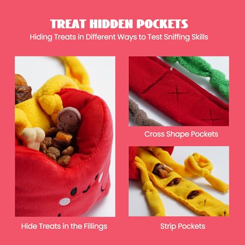 Nocciola Squeaky Hide and Seek Dog Snuffle Food Toys, Interactive Plush Stuffed Pet Supplies for Puppy Small Medium Breeds, Cute Burrow Cognitive Digging Treat Hiding Enrichment Puzzle Toy, 3 Packs - style: Food Dog Toys