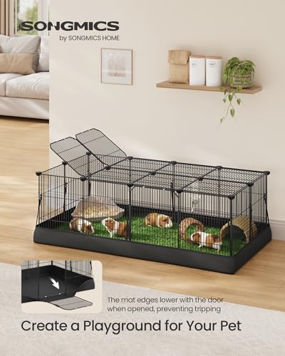 SONGMICS Guinea Pig Cage，Small Animal Playpen with Lid - color: Ink Black, style: 20 Panels - 48.4"L x 24.8"W x 16.3"H