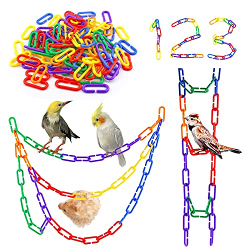 JIALEEY 100PCS Plastic Chain Links, Children's Learning Toy, Mix Color Rainbow DIY C-Clips Chains Hooks Swing Climbing Cage Toys for Bird Sugar Glider Rat Parrot - size: Bird, Rat