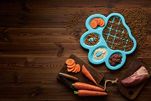 PetDreamHouse PAW 2-in-1 Slow Feeder Interactive Bowl and Removable Lick Mat Pad for Dogs, Puppies or Cats Plate Food Treats Controls Fast Eating Anti Bloating - Blue