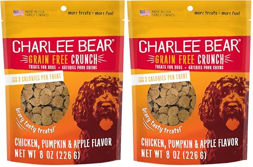Charlee Bear Crunch Grain Free Dog Treats, Chicken,Pumpkin and Apple, 8 Ounce Resealable Bag,Low Calorie Training Treats for Dogs,Limited Ingredient,Healthy,Crunchy Dog Snacks, Made in USA (Pack of 2) - size: 8 Ounce (Pack of 2)