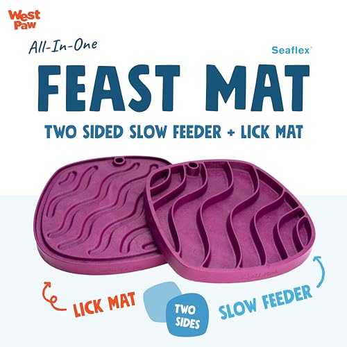 West Paw Seaflex Waves Feast Mat – All-in-One, Slow Feeder, Lick Mat – Encourages Foraging & Food Exploration - Engages Picky Eaters & Slow Feeding - Versatile – Easy to Clean, Non-Toxic - Tropic - color: Tropic Red, size: Waves