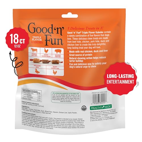Good 'n' Fun Kabobs Long-Lasting Dog Treat Made With Real Protein, 18 Count - size: 12 Ounce (Pack of 1)