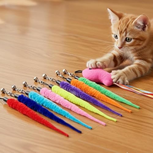 10 PCS Cat Wand Toy Set with Worm & Little Fish, Cat Worm Toy