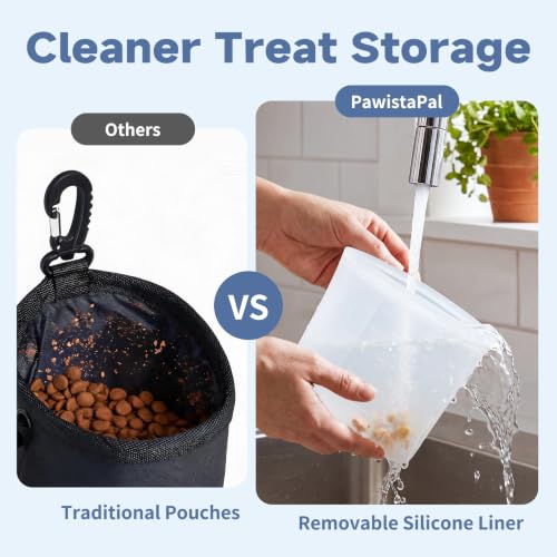 Dog Treat Pouch for Pet Training, One-Hand Magnetic Closure, Hands-Free Treat Bag with Silicone Liner, No Mess No Smell - color: Pure Blue