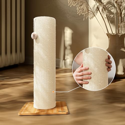 KAMABOKO 29.5" Cat Scratching Post, 7.5" Ultra-Large Diameter Natural Sisal Cat Scratch Post, Scratch-Resistant Tall Cat Scratcher for Indoor Cats, Protect Your Furniture, Beige, Pack of 1 - size: 1