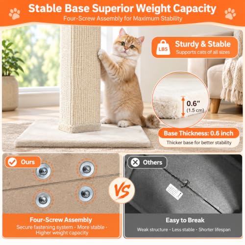 SOCATER Cat Scratching Post 33 Inch Nature Sisal Cat Scratch Post for Indoor Cats, Large Cat Scratcher Protect Your Furniture, for All Breeds - color: white