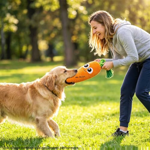 Orange Carrot Squeaky Plush Dog Chew Toy, 15.7 in Durable Rope Toy - color: Orange Carrot
