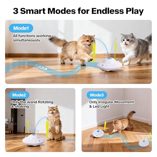 Pet Prime 3-in-1 Interactive Cat Toy with 6 Replaceable Attachment - Automatic USB Rechargeable Self Moving Cat Toy for Bored Indoor Kittens and Adult Cats