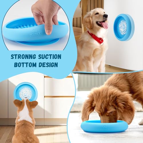 Dog Lick Bowl, Bestalk Anxiety Relief Slow Feeder Dog Lick Mat Treat Dispenser, Non-Slip Dogs Licking Bowl Enrichment Toys, BPA Free Silicone, Dishwasher Safe - color: Light blue