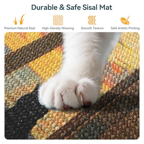 3-in-1 Sisal Cat Scratcher Mat 23.6x15.7 – Durable Scratch Rug for Floor & Wall with Sticker Tape, Protects Couch, Carpet & Furniture, Anti-Slip, Pet-Safe for Indoor/Outdoor Cats, Golden Afterglow - color: GoldenAfterflow