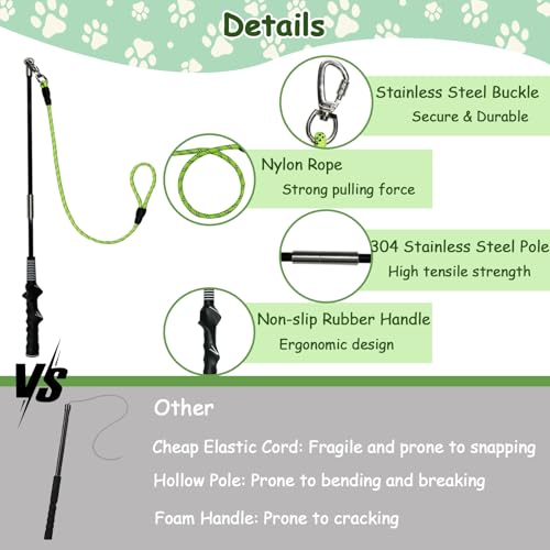 Flirt Pole for Dogs Heavy Duty, Interactive Chase & Tug of War Wand - color: green