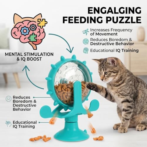 Ipetboom Cat Feeding Toy Rotating Windmill Treat Dispenser Pet Slow