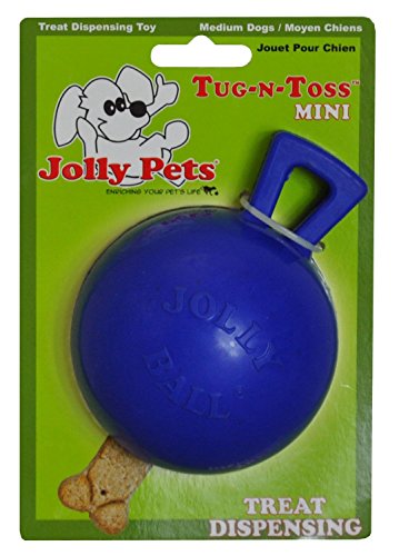 Jolly Pets Tug-n-Toss Heavy Duty Dog Toy Ball with Handle, 3 Inches/Mini, Blue, Model:403 BL - color: Blue, size: 3 inches/Mini