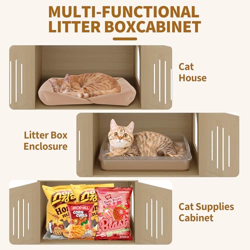 Garvee Tall Cat Tree with Litter Box Enclosure, 66.9-Inch Cats Condo, Multi-Level Perch & Scratching Posts for Cat - color: Wood