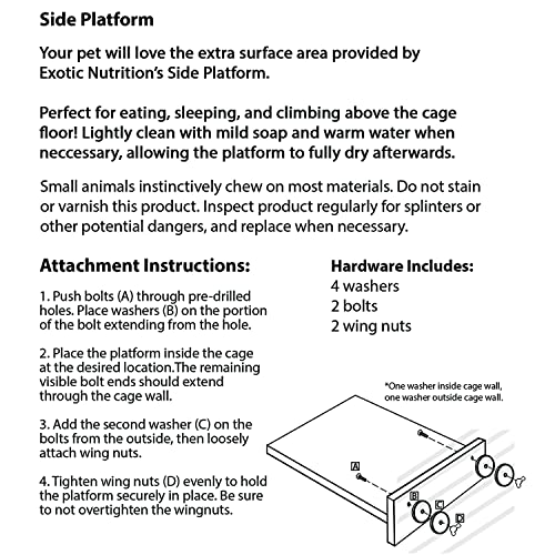 Wood Side Platform (Medium) - Natural Climbing Cage Accessory Shelf Perch Stand - for Sugar Gliders, Rabbits, Guinea Pigs, Prairie Dogs, Degus, Chinchillas, Rats, Ferrets, Birds & Small Pets