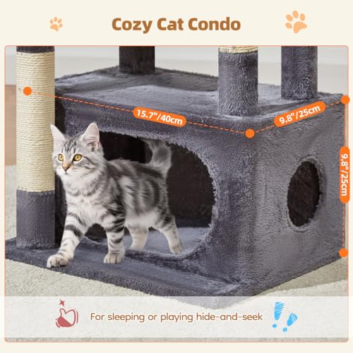 Taoqimiao Cat Tree, 38.5In Cat Tower for Indoor Cats, Suitable for Kittens - color: Smoky Gray, size: 38.5 Inches