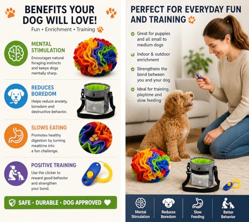 Dog Training Starter Kit with 7.9-Inch (20 cm) Snuffle Ball, Clicker & Treat Pouch