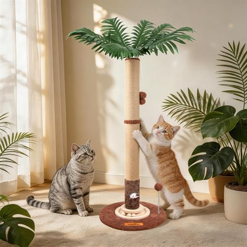 【Material Upgrade】 Famifit 53.6" Palm Tree Cat Scratching Post, Tall Tree - color: Brown
