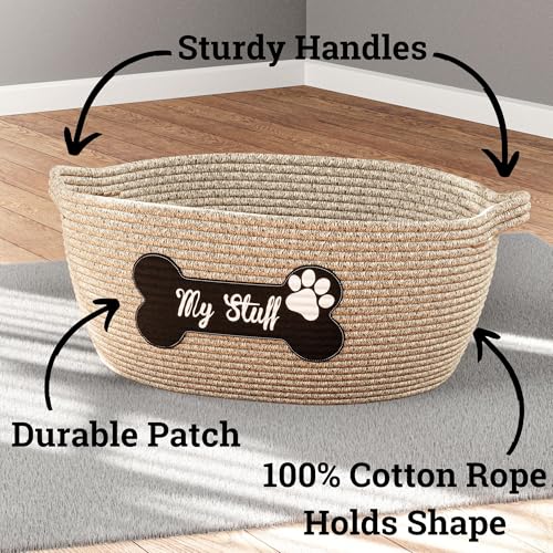 Dog Toy Basket, 100% Cotton Rope, Chew Proof, Sturdy Reinforced Handles