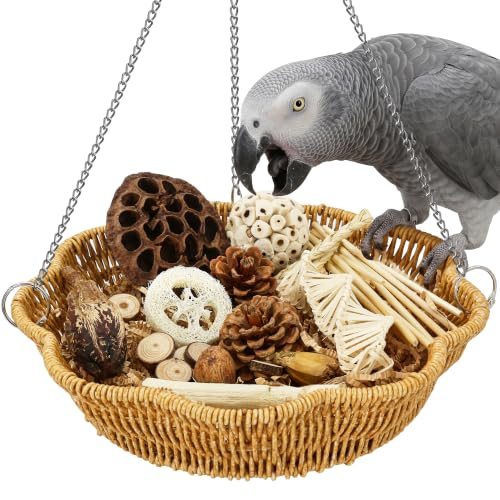 34Pcs African Grey Large Bird Foraging Toy Set with Hanging Basket - size: Size L for Large Birds