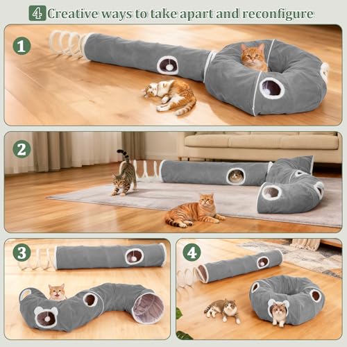 Ownpets 2-in-1 Cat Tunnel Large Lollipop 12" D Collapsible Cave Plush, Grey - color: Grey
