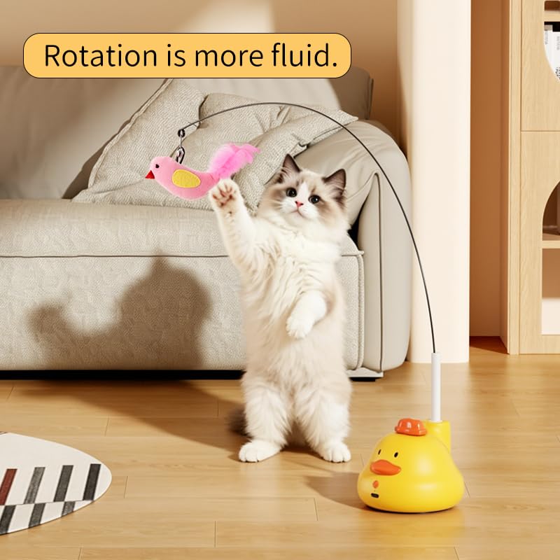 KITPLUS Interactive Cat Toy for Indoor Cats: Automatic Rotating Feather Wand with Bird Sounds, Rechargeable Self Play Kitten Exercise Toy, 360° Moving Cat Enrichment Toy for Bored Adult Cats Vine 2