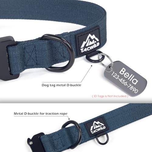 Dog Collar for Large Medium Dogs Heavy Duty Nylon Tactical Training - color: Navy Blue, size: L(1''Width, Fit 14''-20'')