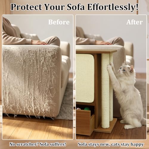 Cat Scratch Side Table with Storage, Couch Protector from Cat Claws