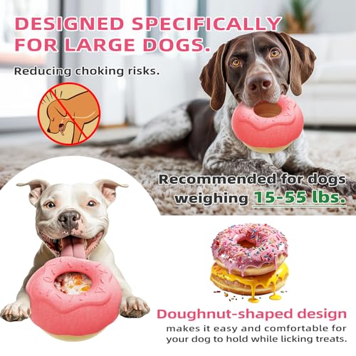 Dog Chew Toys for Aggressive Chewers, Freezable Stuffable Lick Toy with 2 Refillable Cups, Durable Donut Nylon Enrichment Toy for Boredom & Separation Anxiety, Medium Large Dogs 15-55 lbs - color: Pink