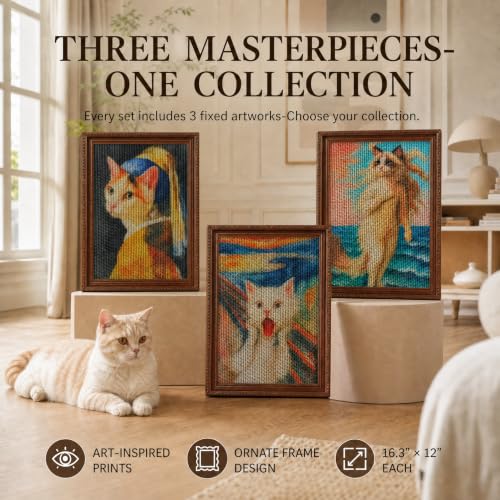 MUTTROS Art Cat Scratcher, 3 Pack Cardboard Cat Wall Scratcher Board - color: Classic Art Masterpiece Set
