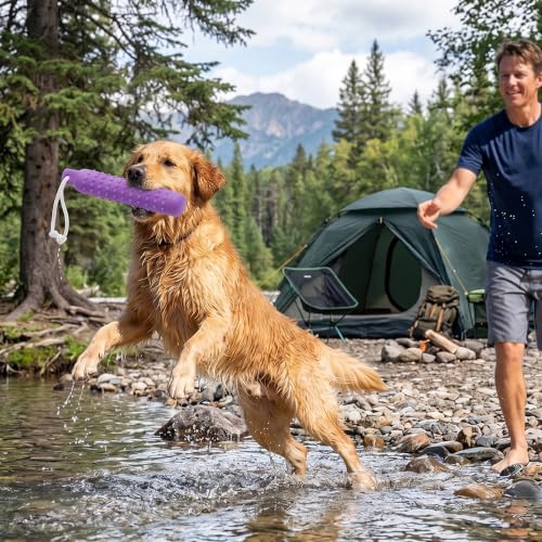 Dog Water Toys, 2 Pack Floating Bumper Fetch Toy Dummy - color: purple and orange