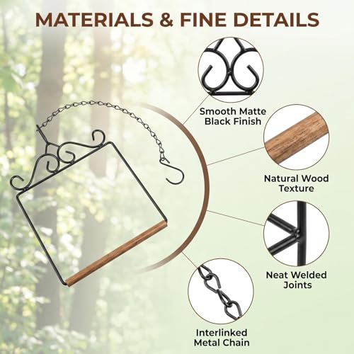 Easy Hang Hummingbird Swing with Hanging Chain, Metal Frame Wooden Dowel Hummingbird Perch, Humming Bird Swings for Hanging Indoor, Outdoor, Trunk, Lawn, Patio
