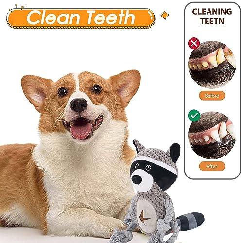 Elephant Rope Dog Toy, Plush Raccoon Squeaky Dog Toy, 2 Pack - color: Grey, Red