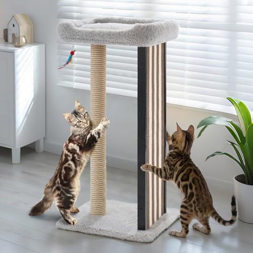 Veehoo 35" Tall Cat Scratching Post for Indoor Cats, Sturdy Cat Scratch Pad