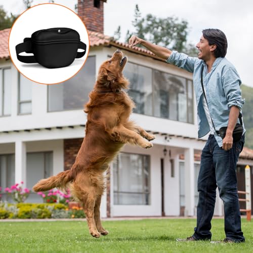 AOMIG Dog Treat Pouch with Training Clicker, 1.67 Cup Silicone Dog Treat Bag with Stronger Magnetic Closure, Portable Pouches for Pet Training Walking Premium Fanny Pack with Waist Belt(Black) - color: Black