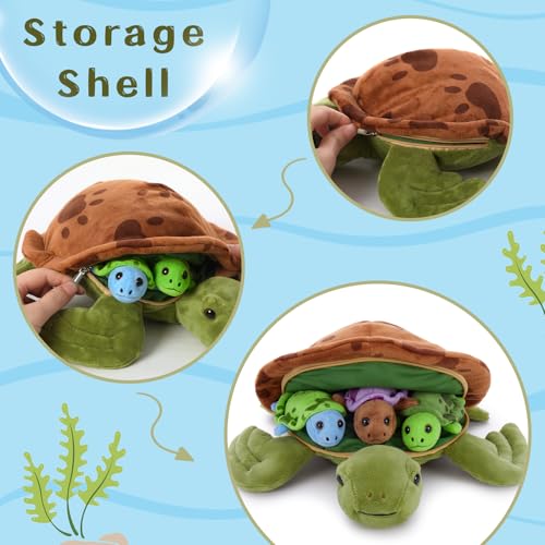 Muiteiur 4 Pcs Sea Turtle Stuffed Animals with Babies Inside, Turtle Plush - style: Turtle