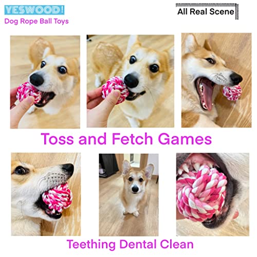 YESWOOD! Rope Balls for Dogs Small Breed,3-Pack Pink Cute Dog Teething Toy