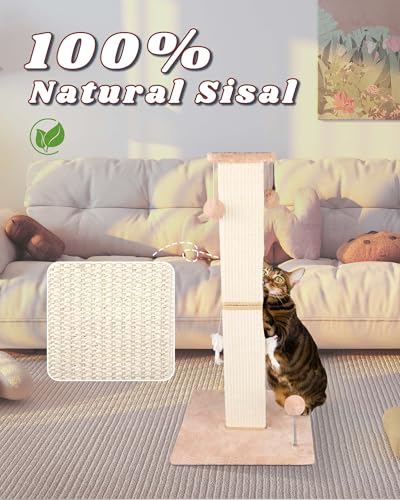 ANWA Large Cat Scratching Posts for Indoor Cats, 32" Tall, 4.7" Post, Beige