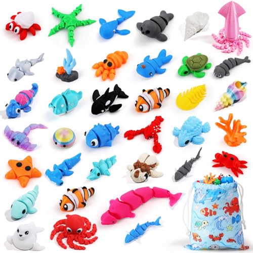 36 Pcs 3D Printed Sea Animals, Desk Pets Decor for Kids Classroom Prizes - style: 36 Pcs Sea Animals