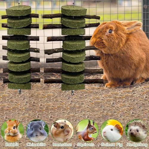 kathson 6 PCS Bunny Chew Toys for Teeth Grinding, Chinchilla Treats Organic Bamboo Sticks Natural Fruitwood Branches for Rabbits Guinea Pigs Hamsters (Fruitwood Sticks+Alfalfa Cakes) - size: 6PCS