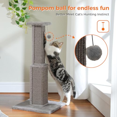 PAWZ Road Cat Scratching Post 32” Tall Square Cat Scratcher - color: Grey