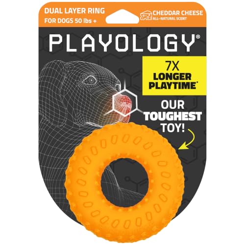 Playology Dual Layer Ring Dog Toy for Aggressive Chewers, Cheddar Scent - size: Jumbo, style: Cheddar Cheese