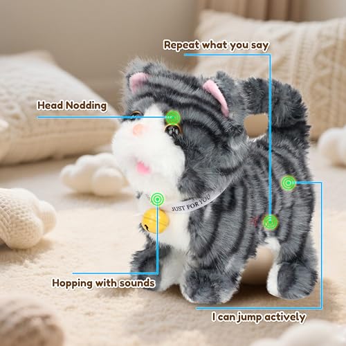 Easfan Walking Kitty Cat Stuffed Animal Talking Plush Toy for Kids - style: Tabby cat