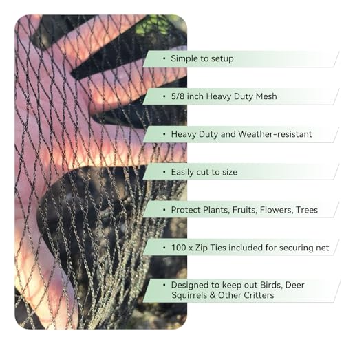 Bird Netting 10x30 FT 1/2 Inch Mesh Heavy Duty Woven Mesh Netting - size: 10x30Ft-0.5"