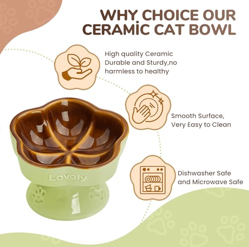 S&Q's CERAMICS Raised Cat Bowl, Elevated Cat Bowl for Food and Water, Ceramic Titled Dish, Anti Vomit & Whisker Friendly, Microwave and Dishwasher Safe (Brown, 5.8") - color: Brown