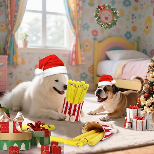 YZHDUXIU Dog Squeak Toys 5 Pack Christmas French Fry Plush Chew Small Dogs - color: Red French Fry