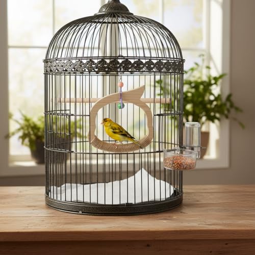 Wooden Bird Swing Toy with Rope Swing,Natural Wood Swing